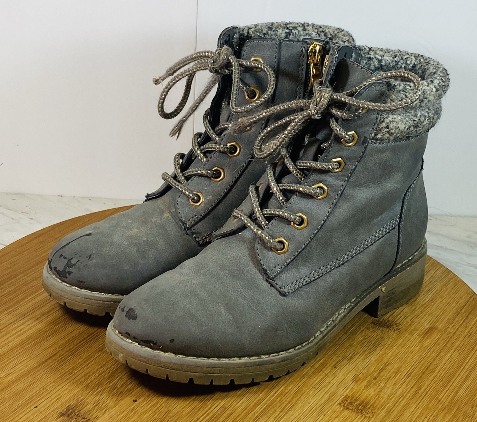 Sophie 17 Girls Boots Size 3M Grey Faux Leather