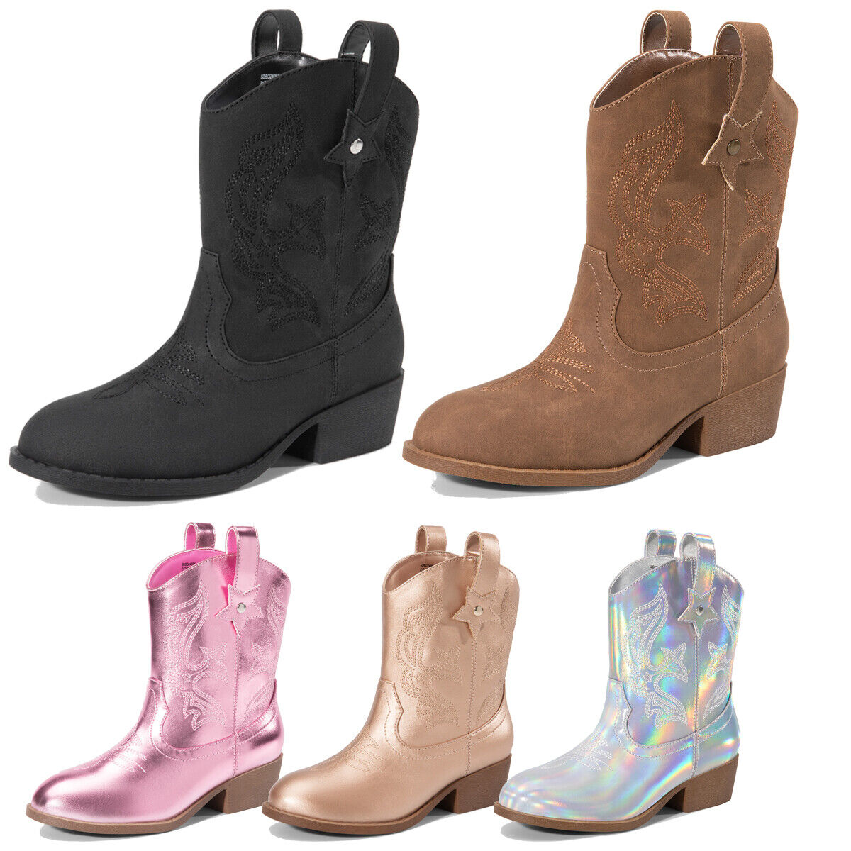 Girls Cowgirl Boots 2-in-1 Western Boots Removable Cuff Fold Over Fashion Boots