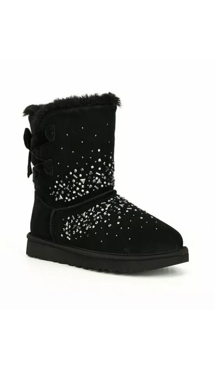 UGG CLASSIC GALAXY BLING SHORT WOMEN BOOTS SUEDE BLACK US 8/UK 6