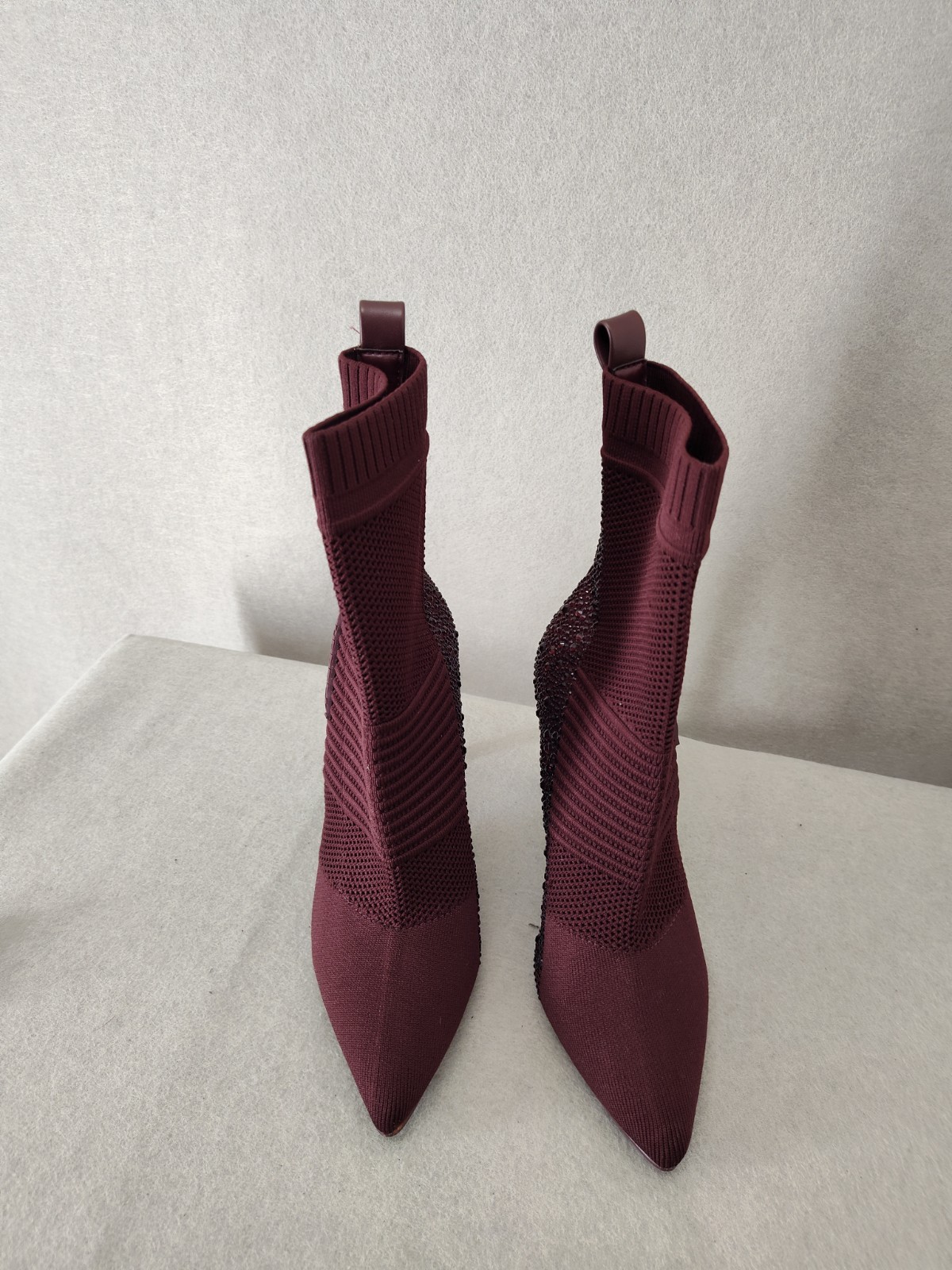 Steve Madden Maxwell Women Boots 8.5M Burgundy Pointed Toe Knit Stiletto Shoes