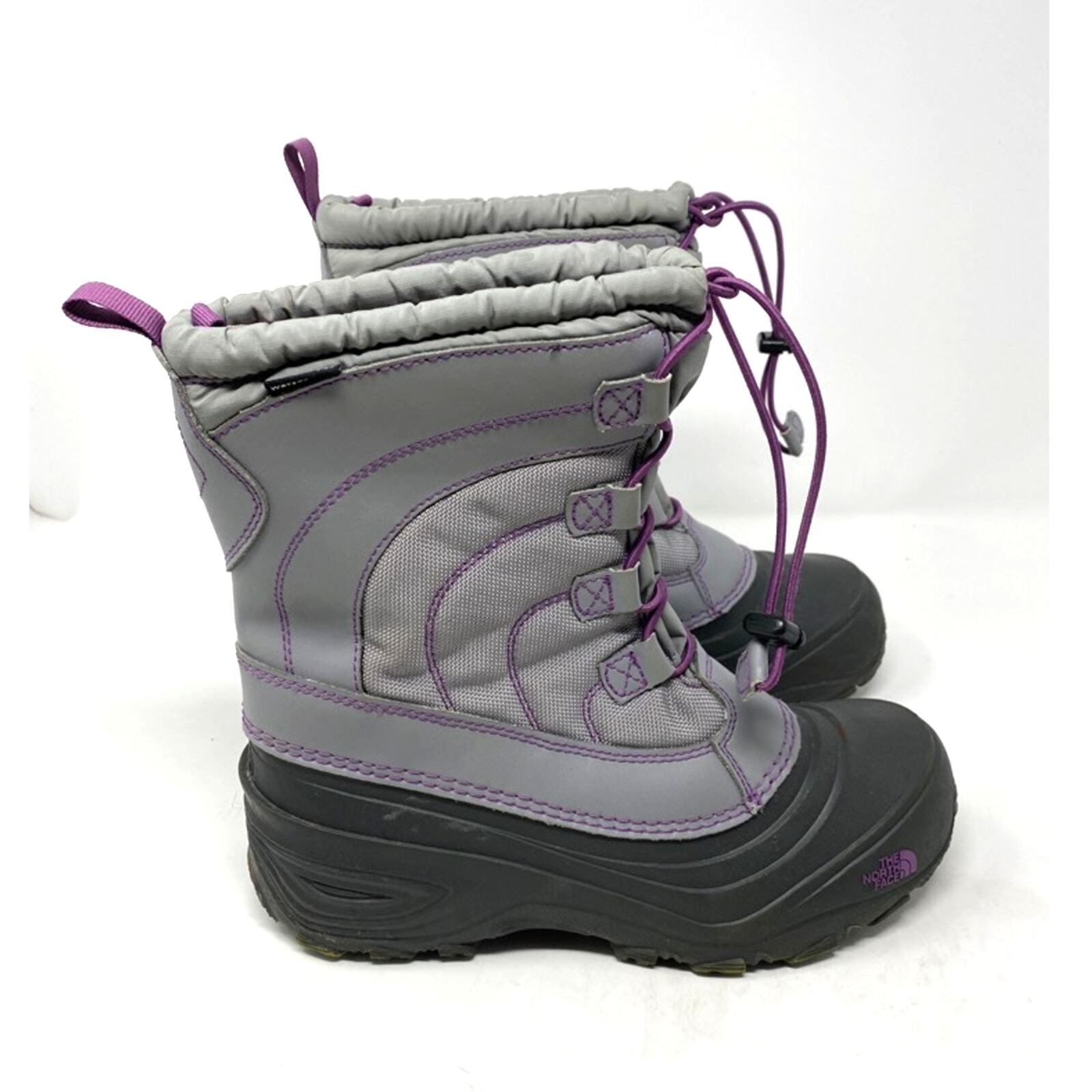 The North Face Alpenglow IV Girls Winter Boots Gray Leather Bungee Lace Up 6