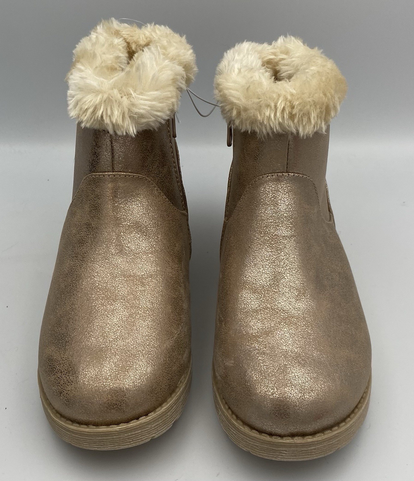 Cat & Jack Girls Winter Boots Sz 1 Faux Fur Shearling Shimmer Rose Gold Pink New