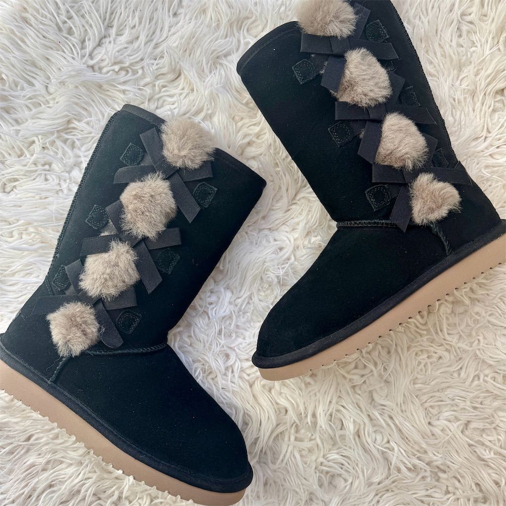 LOOK Koolaburra by UGG Victoria Tall Girls Black Boots Size 6 Winter Cute Warm