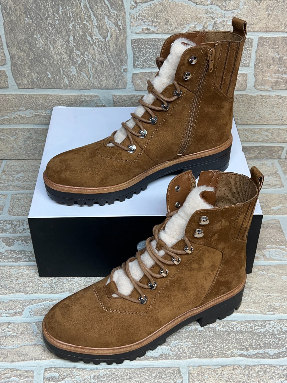 Nine West Brown Women’s IVANI2 Combat Tongue Lined Zip Women Boots Size 8.5 M