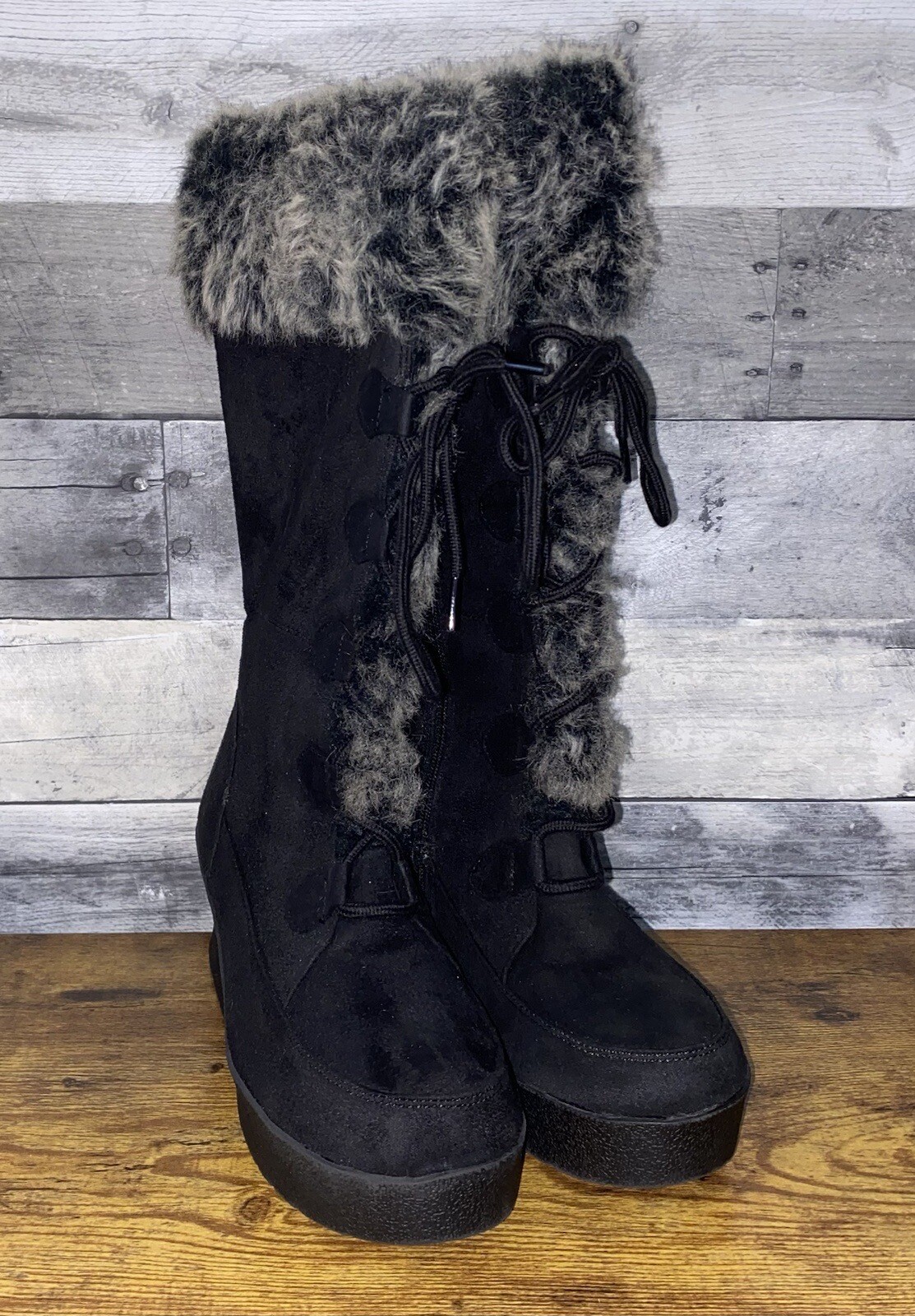 Canyon River Blues Women Winter Boots Suede Leather Faux Fur Black Size 10 M