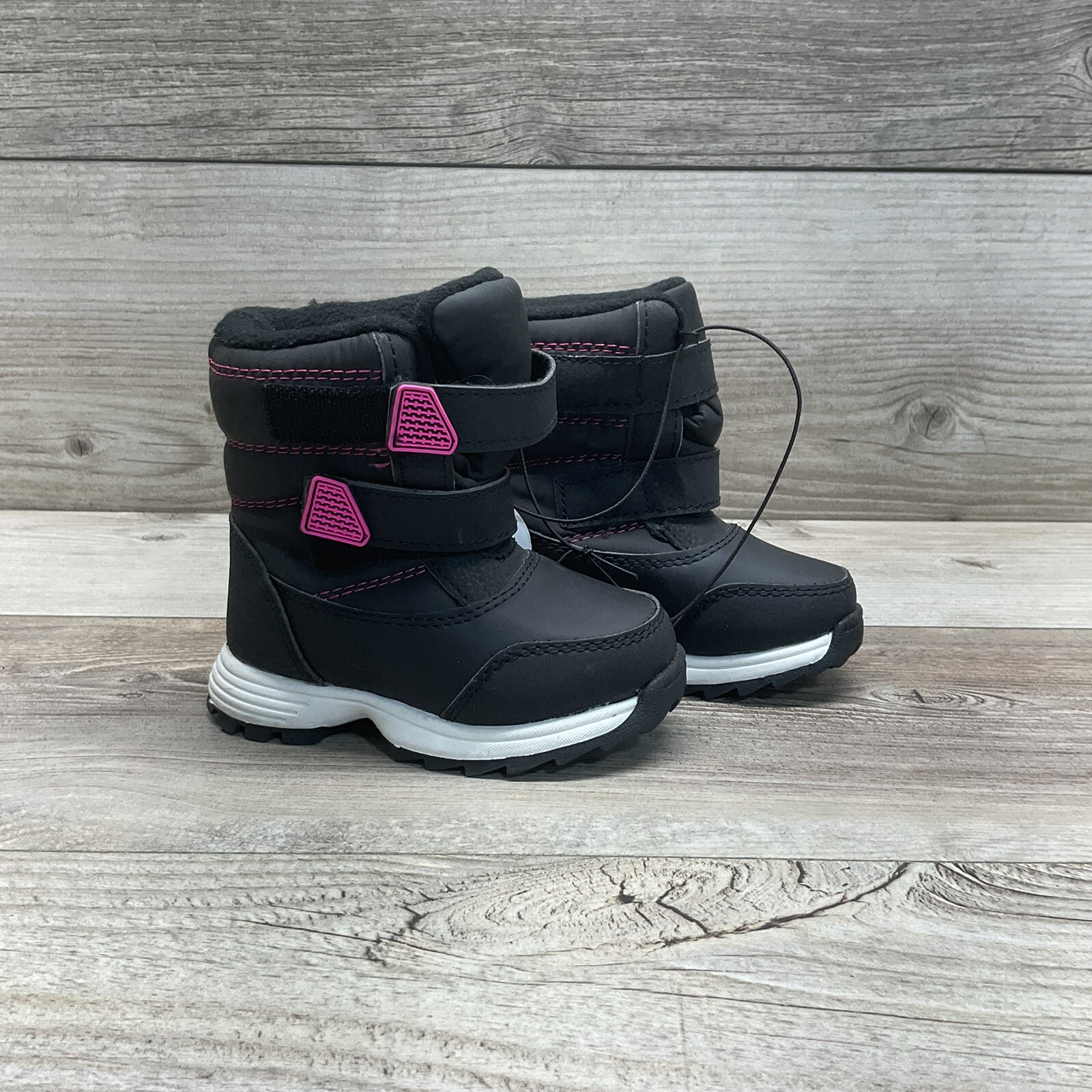 Wonder Nation Youth Girls Winter Boots Skid Resistant Black/Pink NEW Size 6