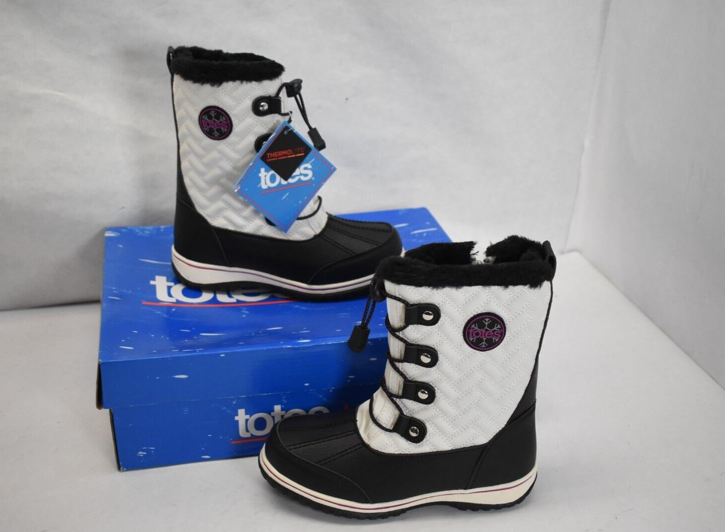 Totes Kids Makenzie Tall Girls Winter Boots Girl Size 2 Black White 037-10-10