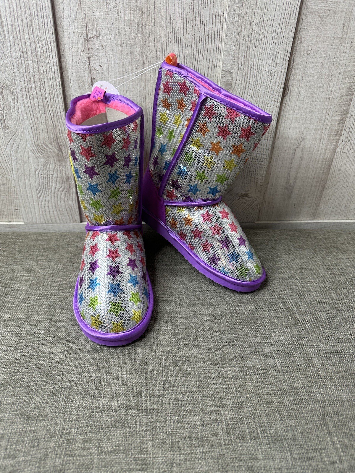 Little Miss Matched Girls Boots Size 2 Sequins Stars Emoji Sherpa Lined Winter