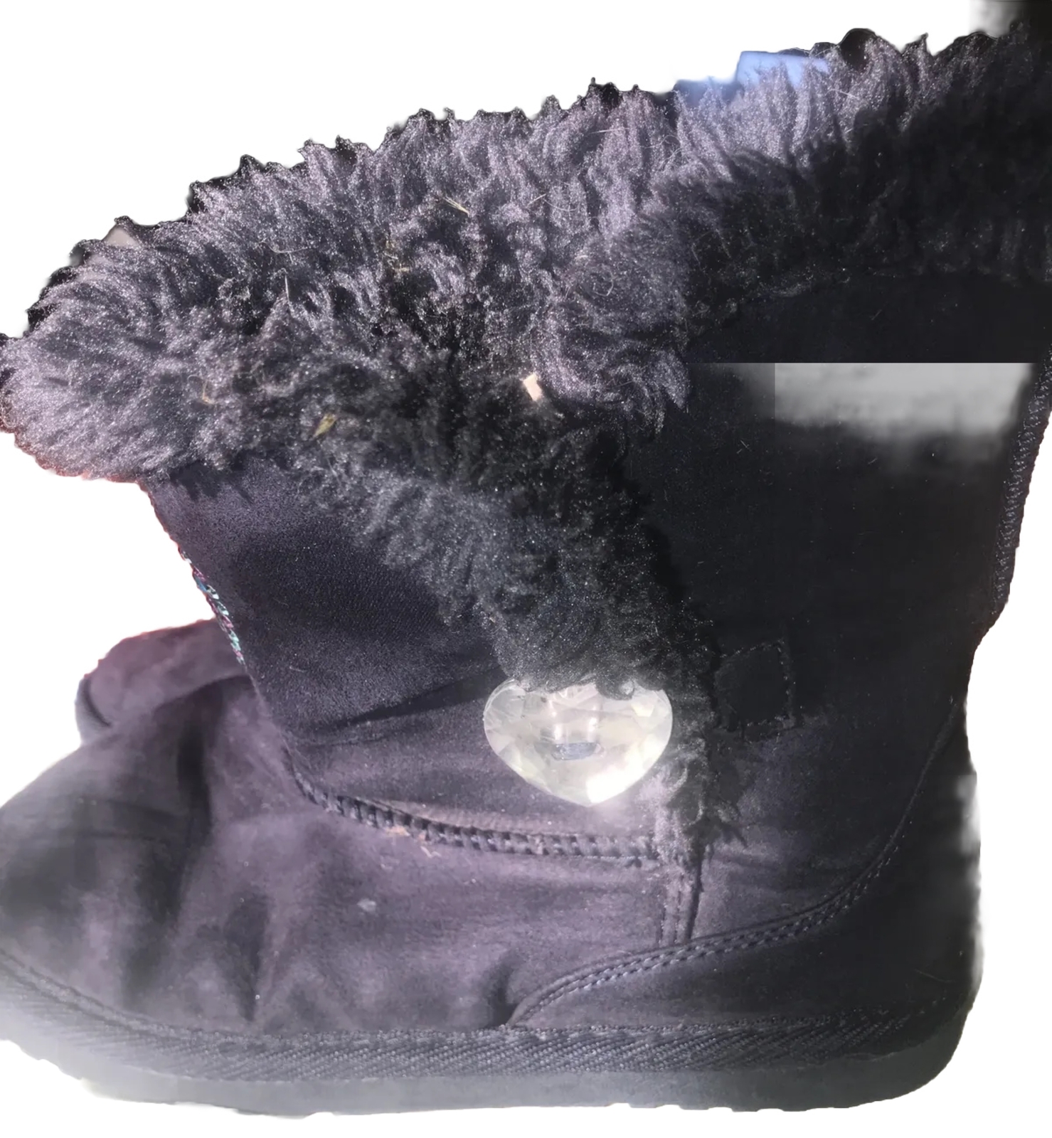 Girls soft warm Winter boots furry navy blue size 3 sparkle studded hearts booti