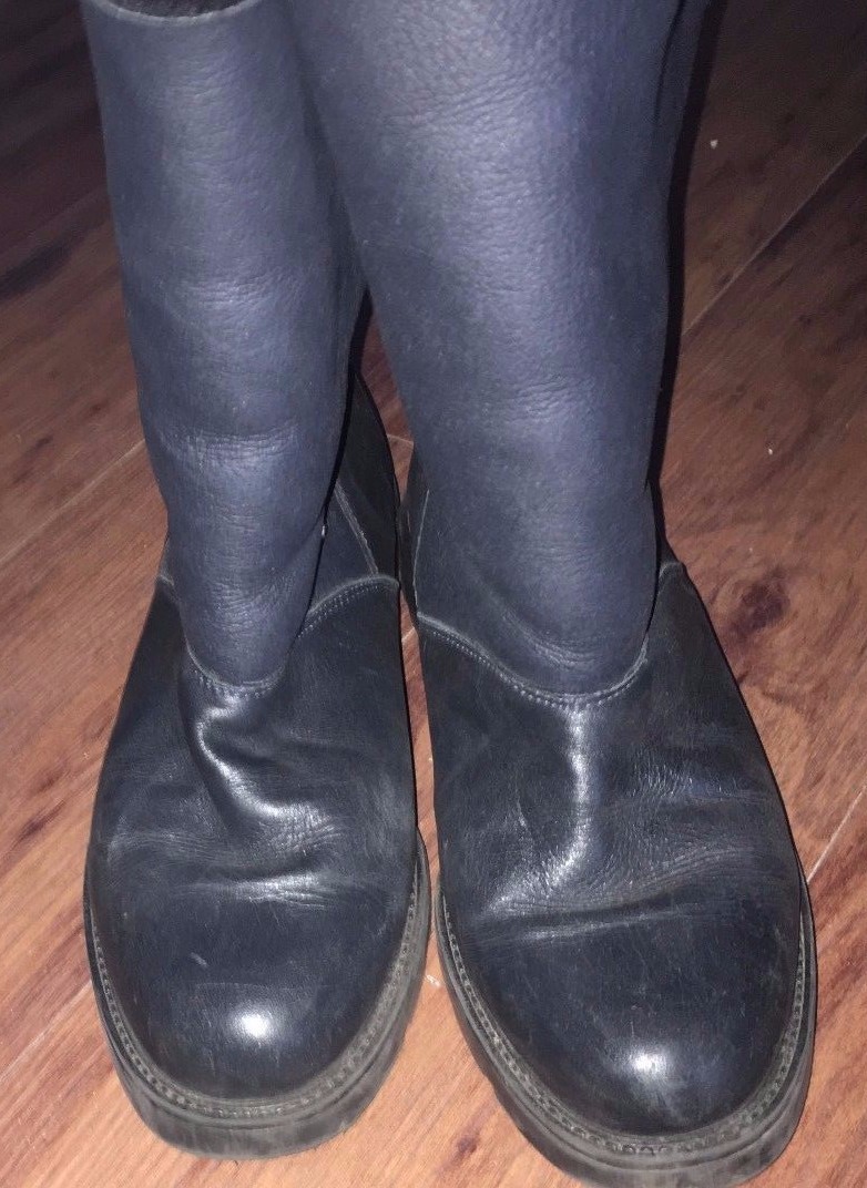 CANADIENNE WOMEN BOOTS 9.5M Black Leather Fleece Lined Mid Calf