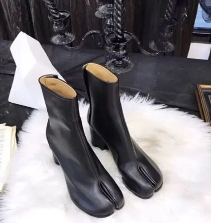 Size 7.5 Tabi Boots Split Toe Chunky High Heel Women Boots Leather