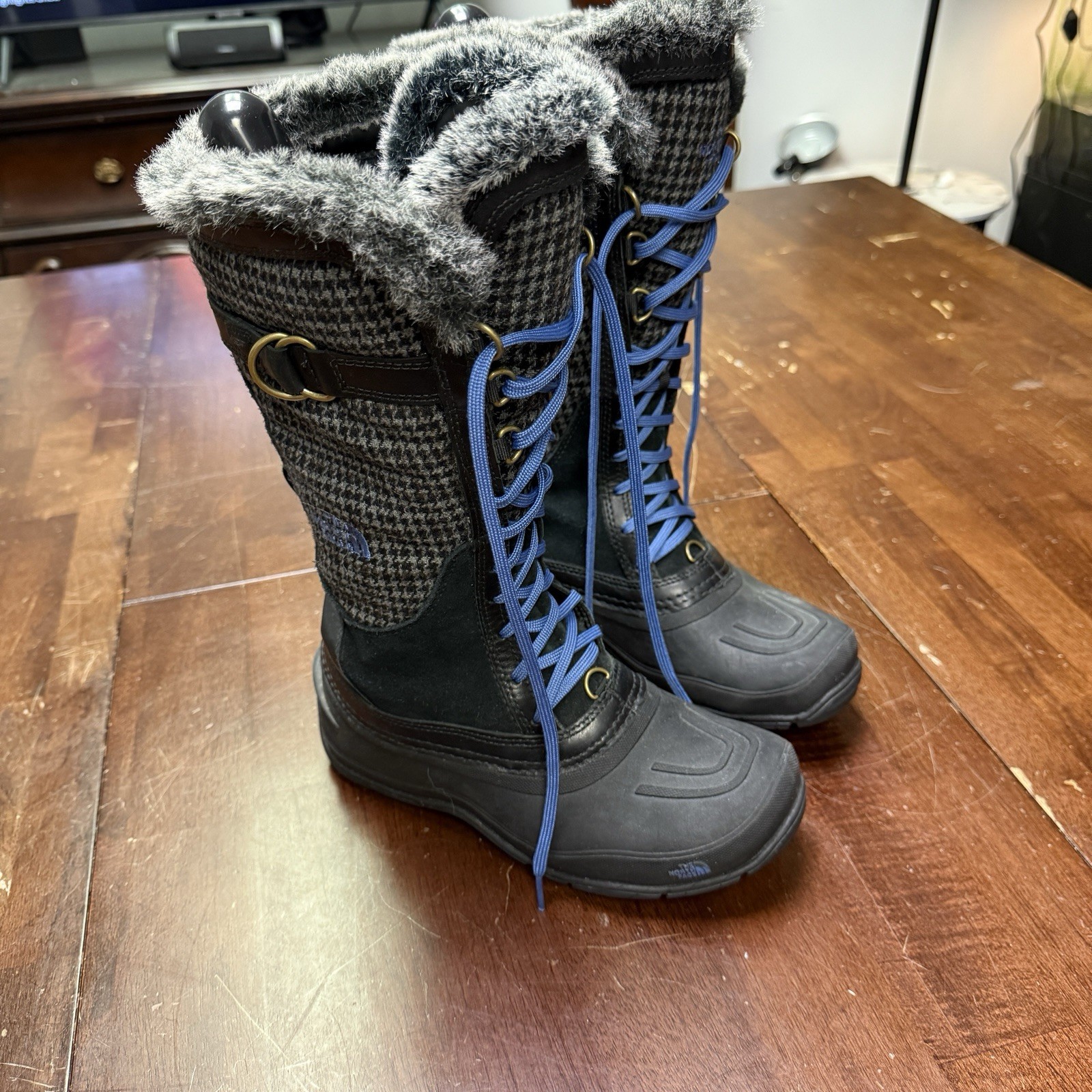 North Face Shellista Women Boots size 5.5 Lace Luxe Waterproof Leather Blue