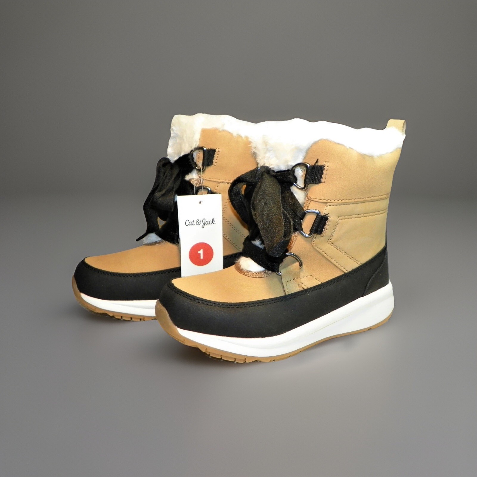 Girls Winter Boots size 1 cat and Jack Kasey Warm Thermolite Tan Faux Fur