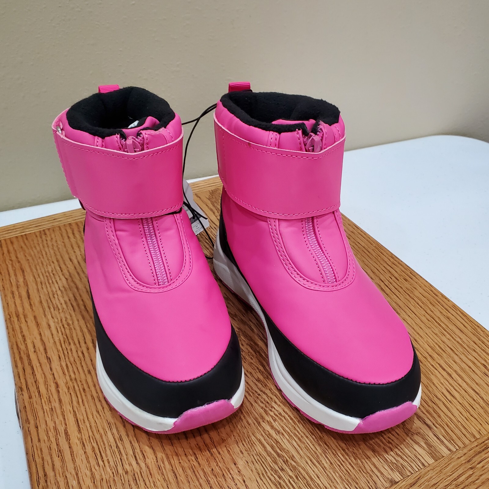 Wonder Nation Little Girls Boots Size 1 Pink Black Zip Front Bootie Comfort