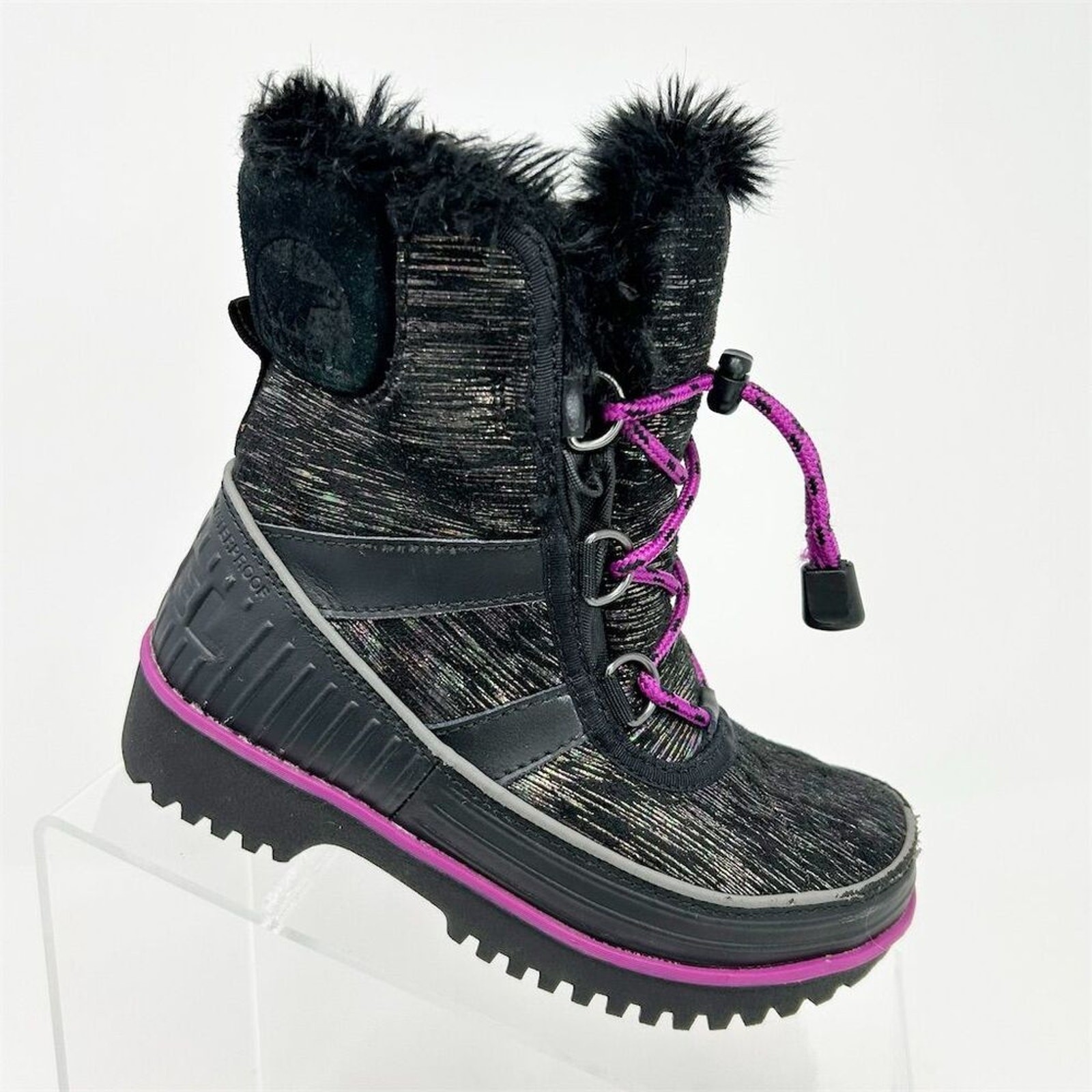 Sorel Tivoli II Girls’ Waterproof Lace Up Snow Boots Black & Purple Size 12