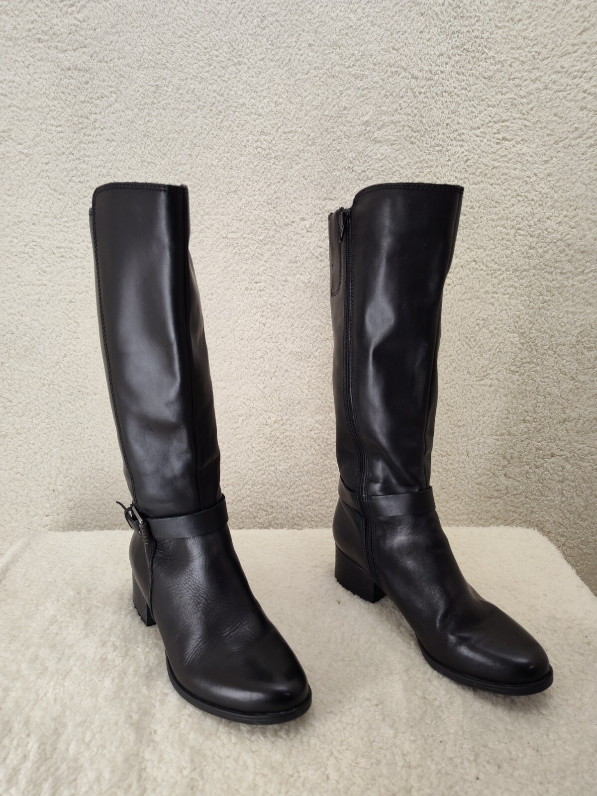 Naturalizer Women Boots 7M Black Leather Side Zip Knee High Almond Toe Shoes