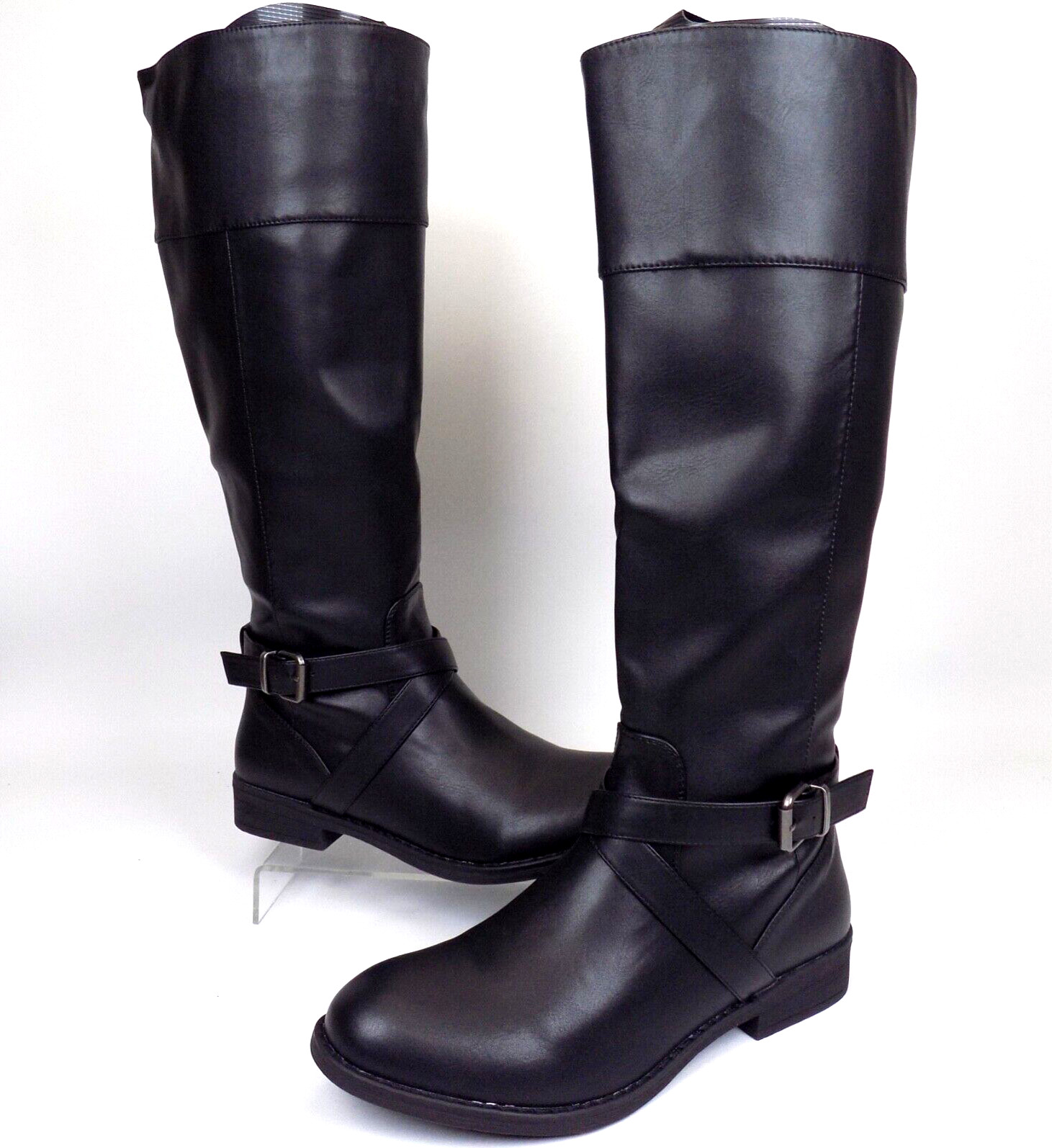 NEW! Vepose Knee High Riding Metal Buckle Zipper Women Boots Size 8.5 Black