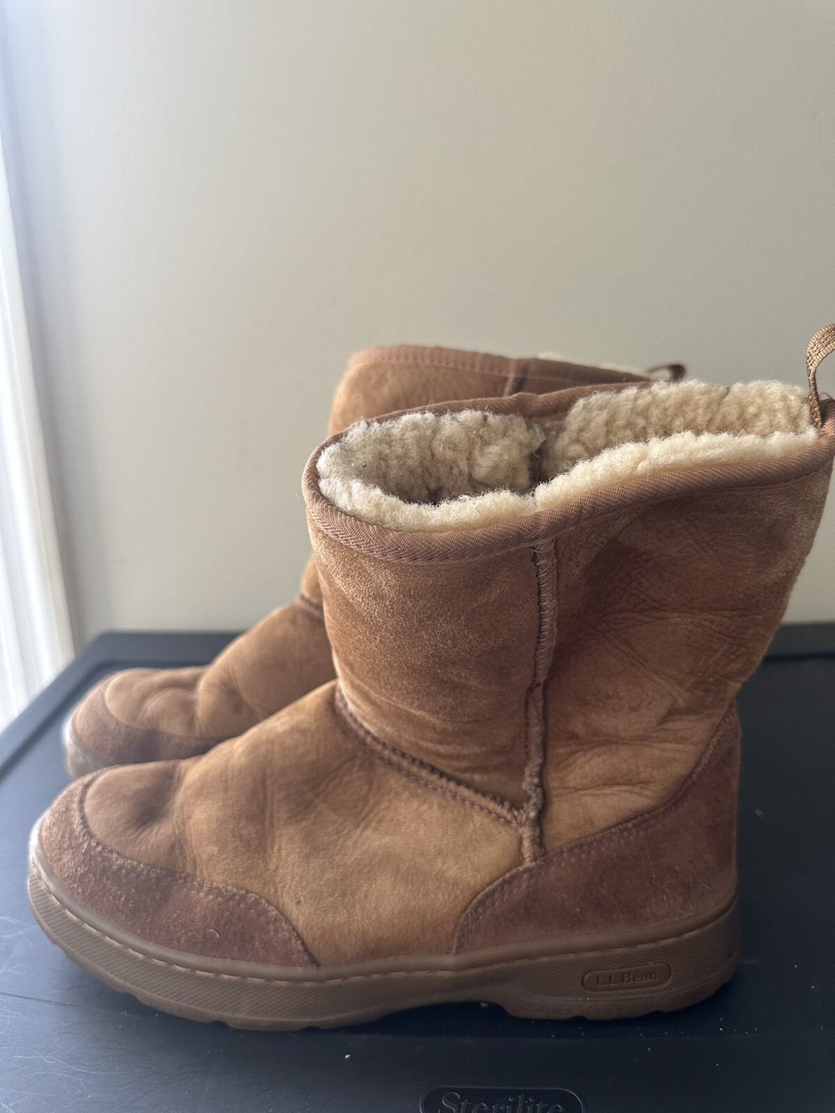 Ll bean Womens size 8M shoes brown suede shearling lined pull on winter boots