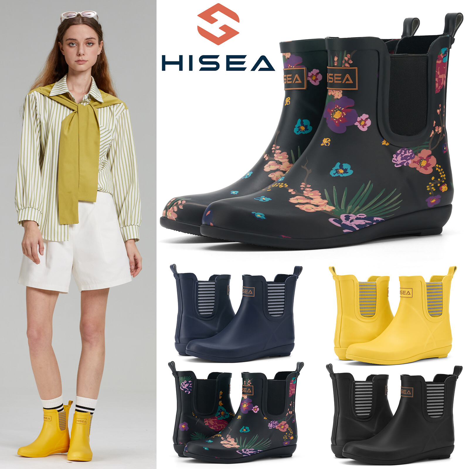 HISEA Women Ankle Chelsea Boots Waterproof Rain Boots Outdoor Mud Garden Wellies