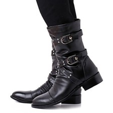 Winter Women Boots Leather Belt Buckle Rivet Knight Motorcycle Biker Ankle Boots