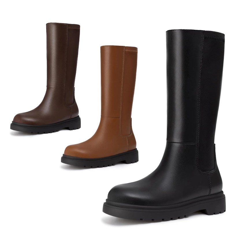 Girls Knee High Boots Kids Fashion Low Heel Side Zipper Tall Riding Boots forKid