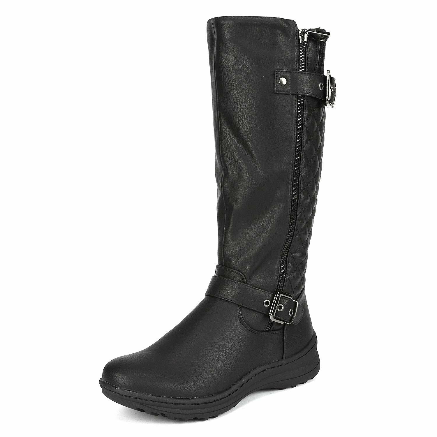 Women Winter Fur Lined Riding Boots Side Zipper Knee High Boots