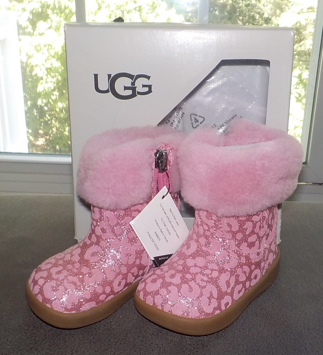 UGG Baby Infant Girls Boots Jorie II Glitter Leopard Shearling 0-6 Months NWT