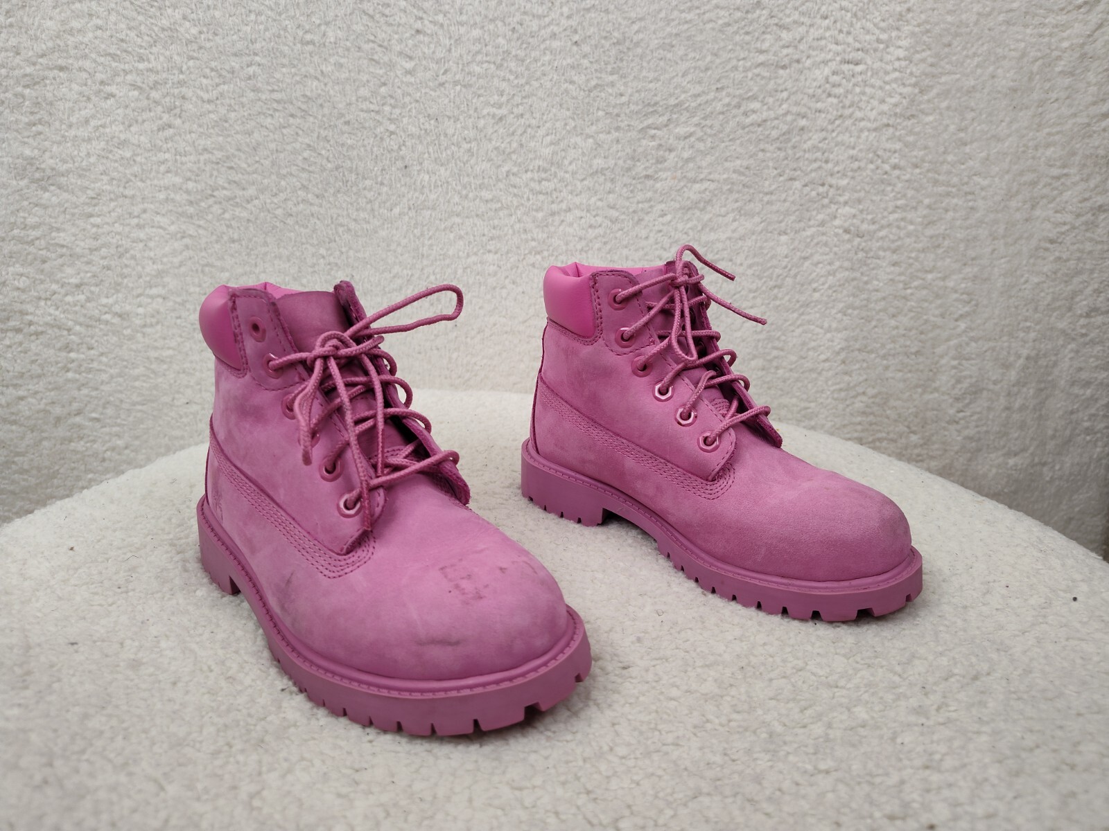 Timberland Premium 6”Girls Boots 1 Pink Leather Lace Up Ankle Waterproof Shoes