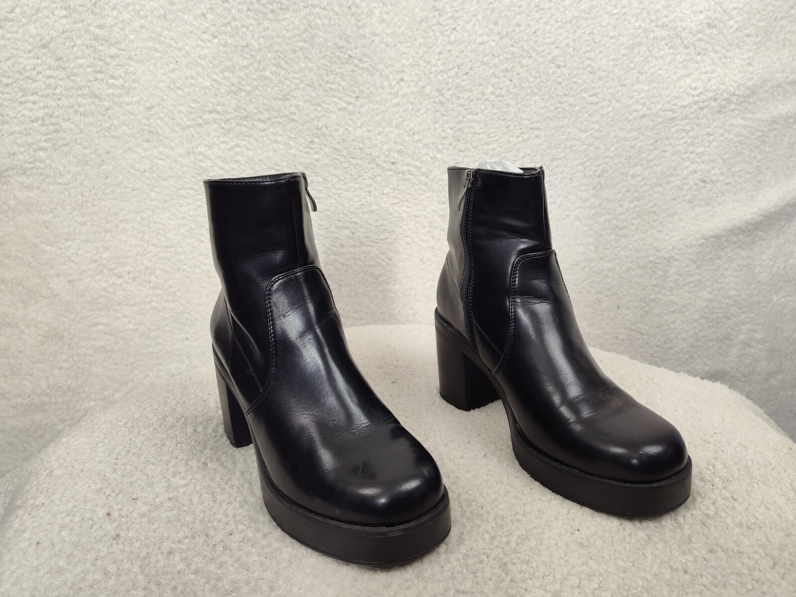 Steve Madden Tornado Women Boots 8.5 Black Leather Block Heels Platform Boots