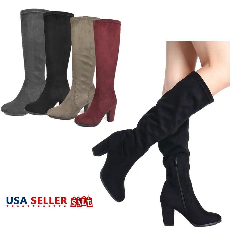 Women Suede/Pu Classic Chunky Heel Platform Knee High Boots