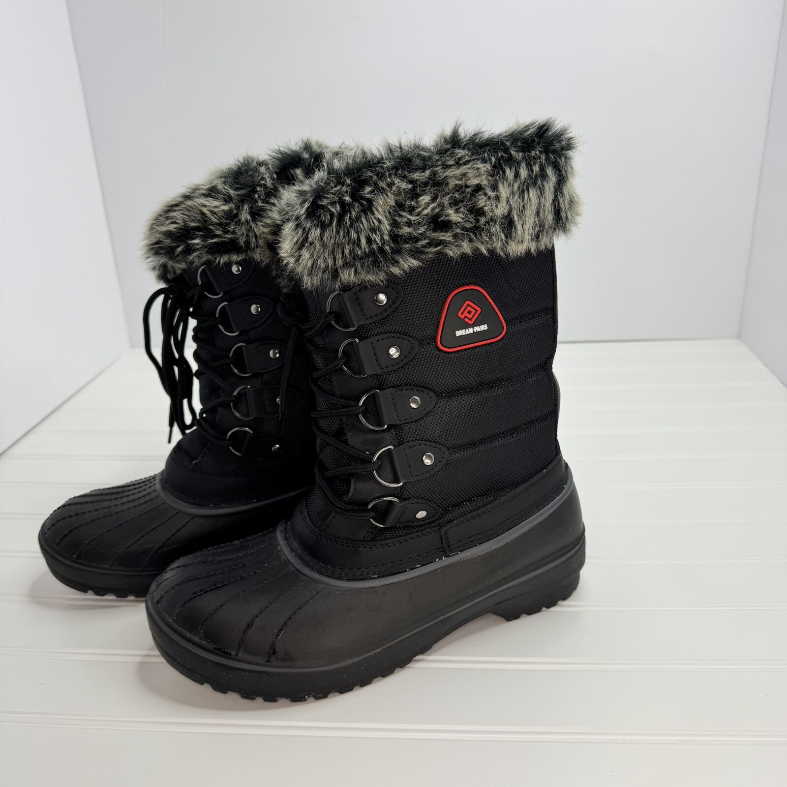 Dream Pairs Canada Women’s Black Faux Fur Lined Winter Snow Rain Boots Size 7