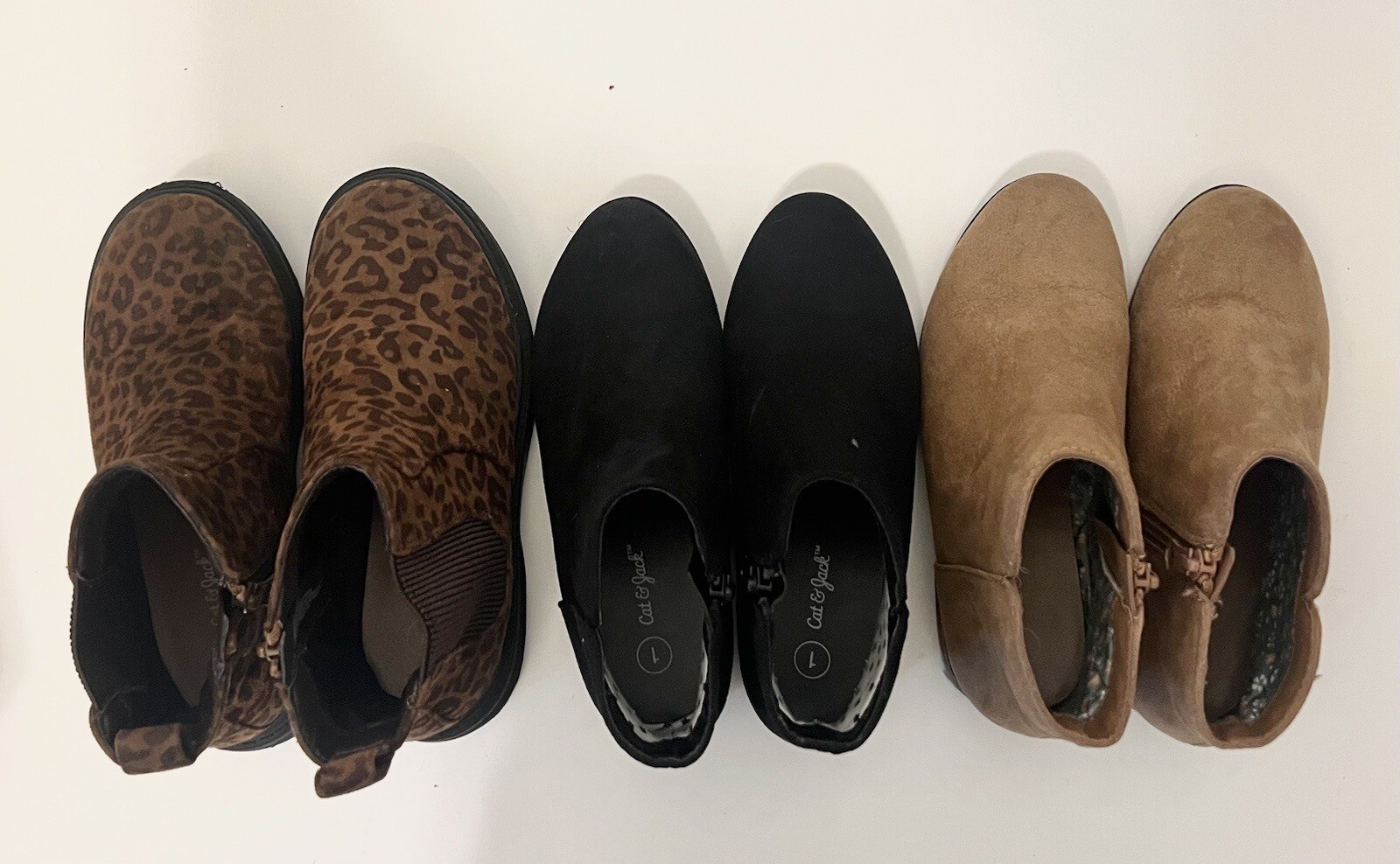 Cat & Jack Girls’ 3 Pair Boots Size 1 Shoes Booties – Black, Brown & Leopard