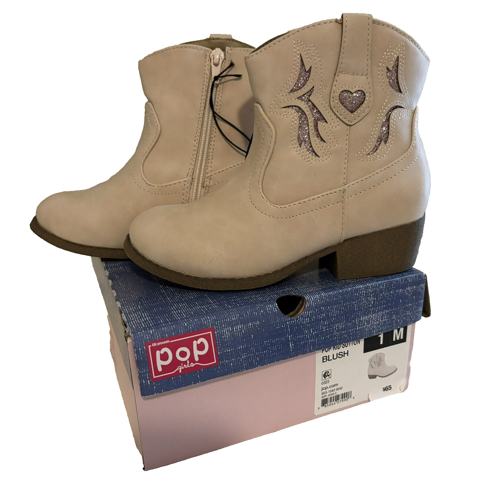 Pop Kid Sutton Girls Boots Size 1 M Color Blush zip closure