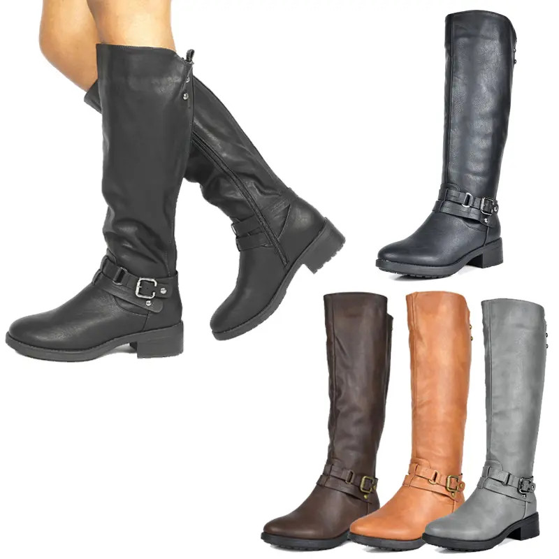 Women’s Knee High Military Boots Side Zipper Low Heel Combat Boots