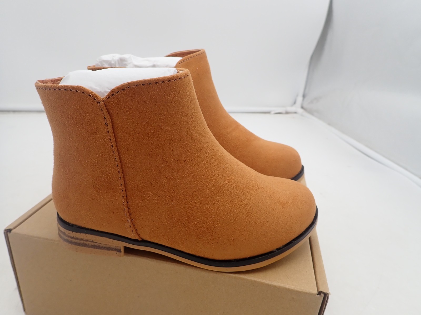 Fupoia Girls Ankle Boots -Side Zipper Booties, Brown Short Suede size 7