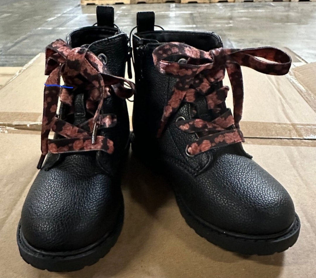 CAT & JACK TODDLER GIRLS GIOVANNA LACE UP ZIPPER BLACK COMBAT BOOTS SIZE 9