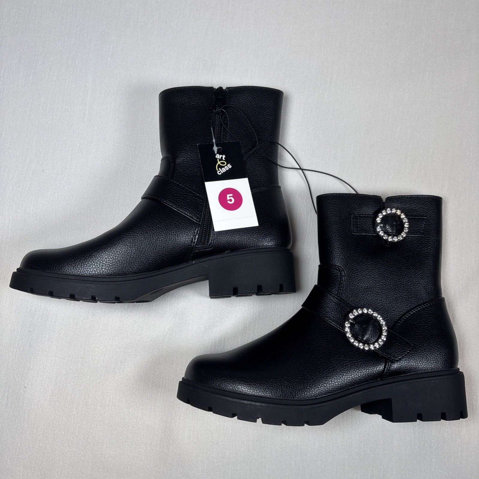 Art Class Girls Boots size 5 Rhinestones On Buckle on both shoes Side Zipper