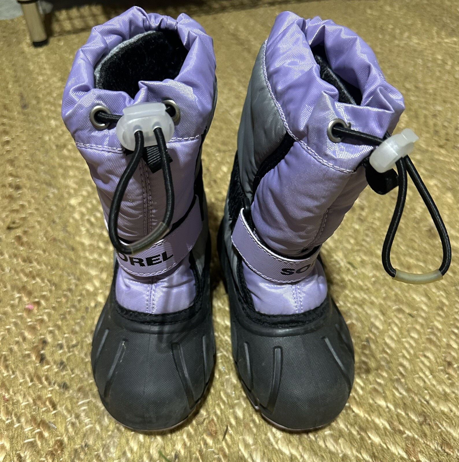 Sorel Girls Strap Snow Boots Purple Grey Childrens 9 Waterproof EUC Liner