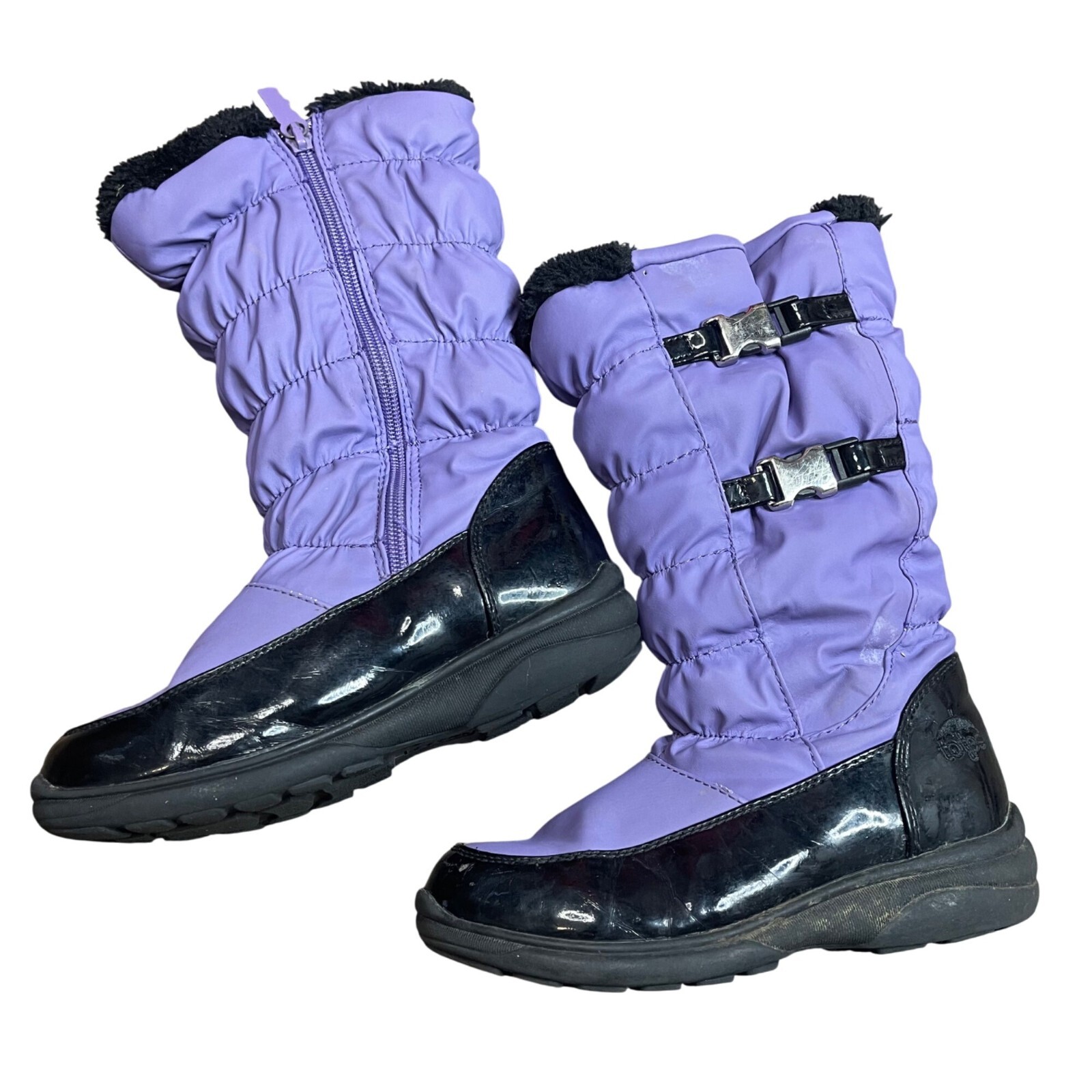 Totes Purple Snow Boots Girls 1M Zipper Closure Buckle Accent Faux Fur Lining