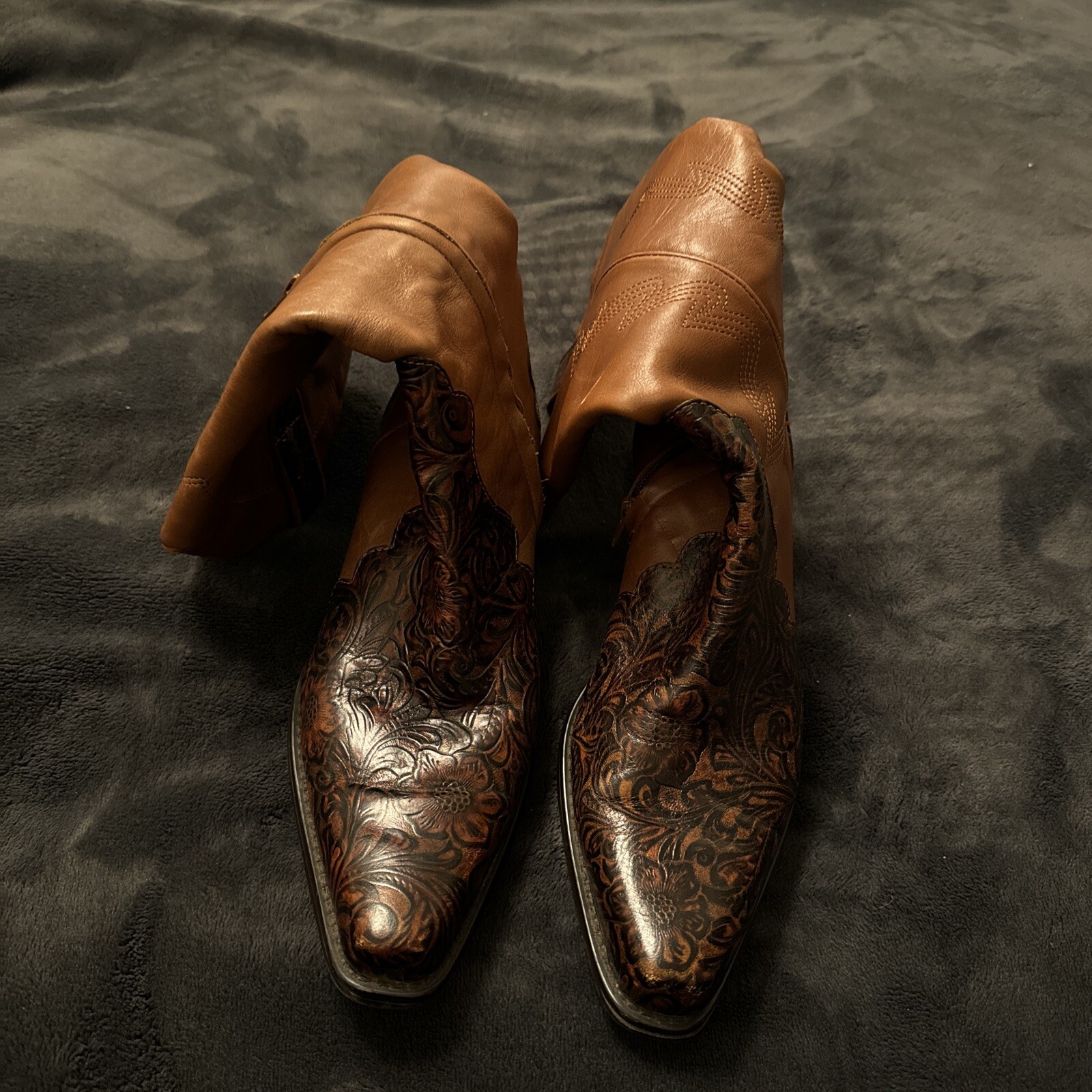 Leather Women Boots Brown Flower