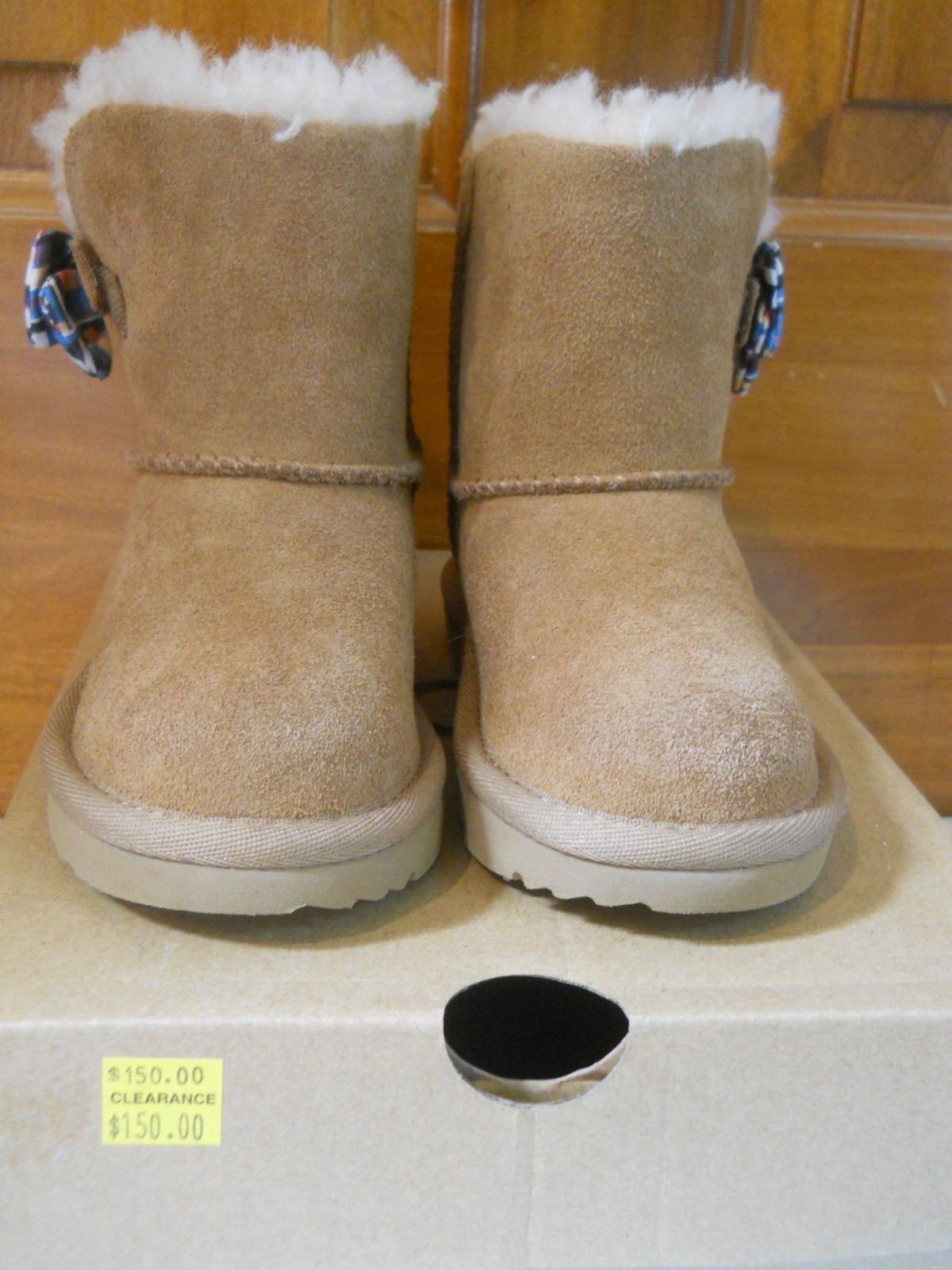 NIB UGG Australia Kids/Toddler Kenzie Checker Bow Girls Boots Size 8 Chestnut
