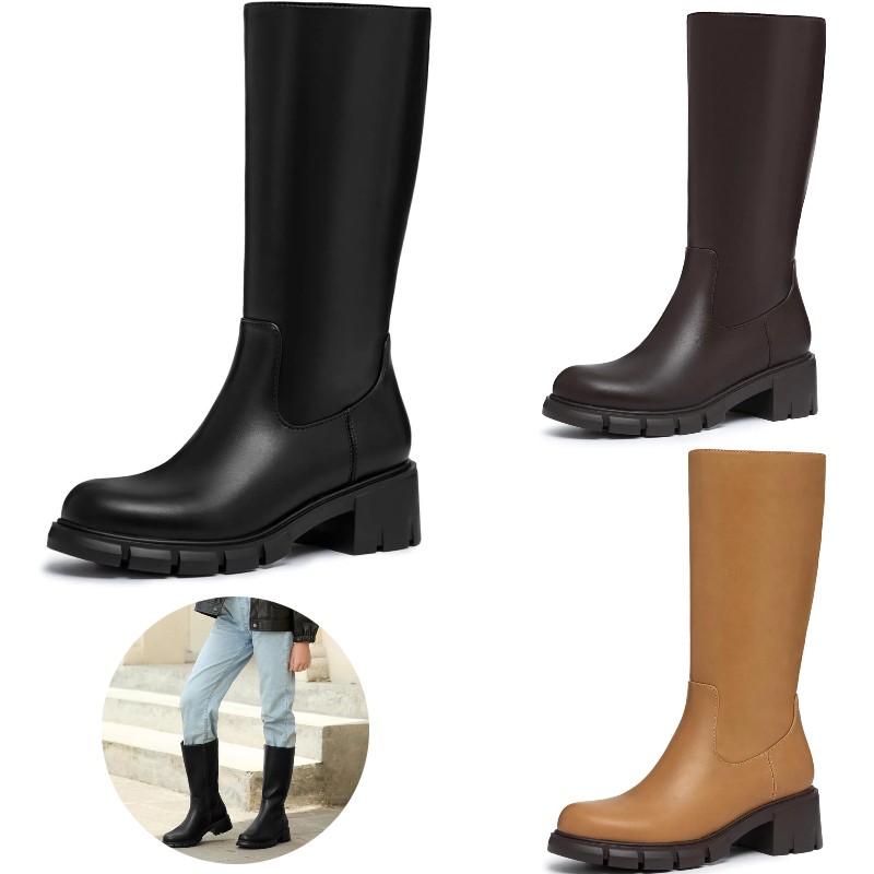 Girls Knee High Boots Fashion Lug Sole Side Zipper Tall Riding Boots For Kids