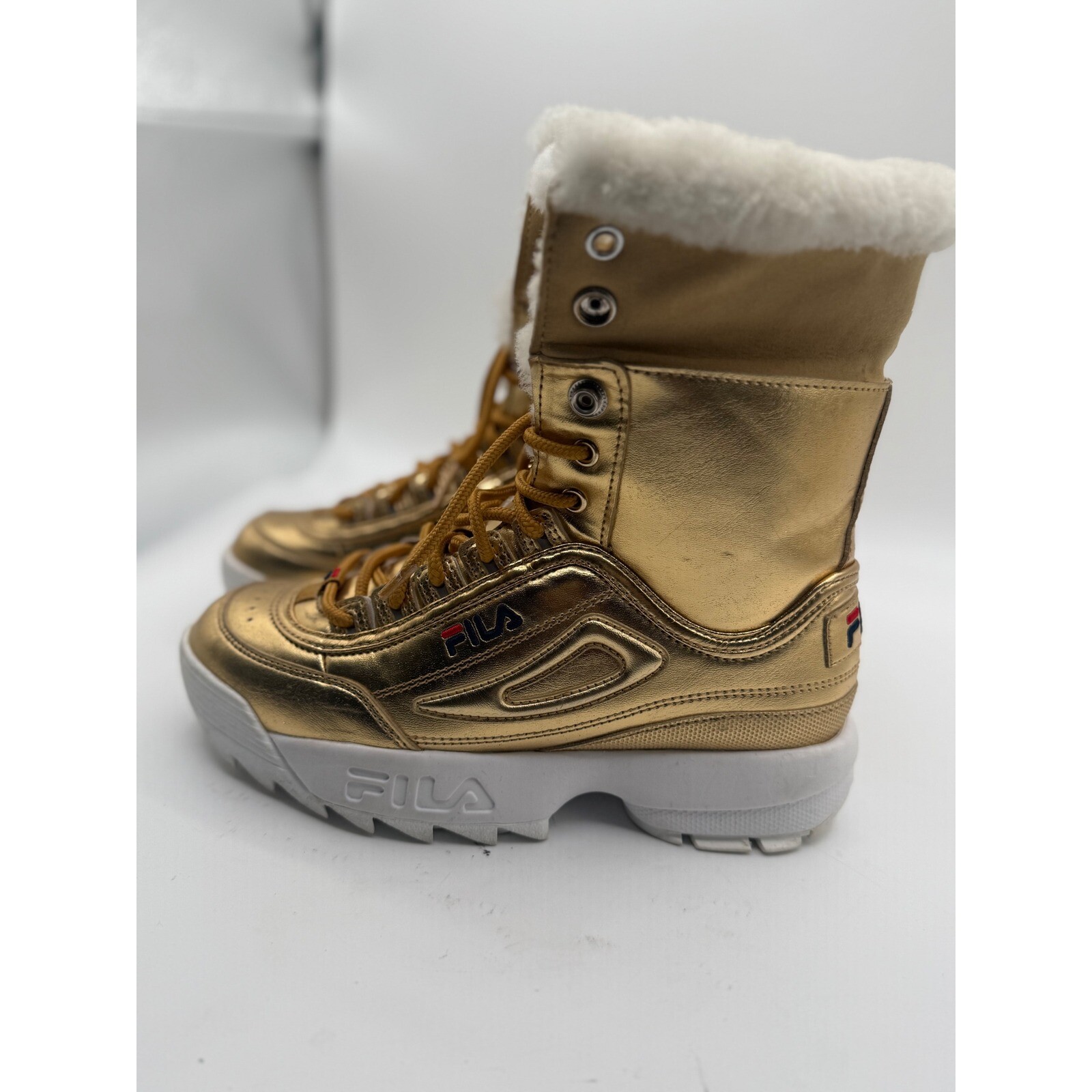 Fila Metallic Gold Winter Boots Faux Fur Lined Kids 4.5