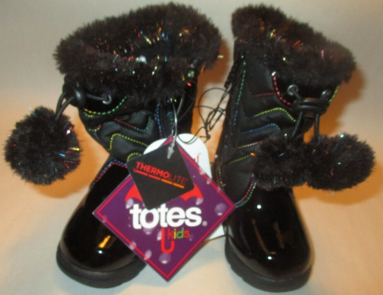 Totes Maddie Toddler Girl 6 Black Faux Fur/Fabric Thermolite ZipUp Comfort Boots