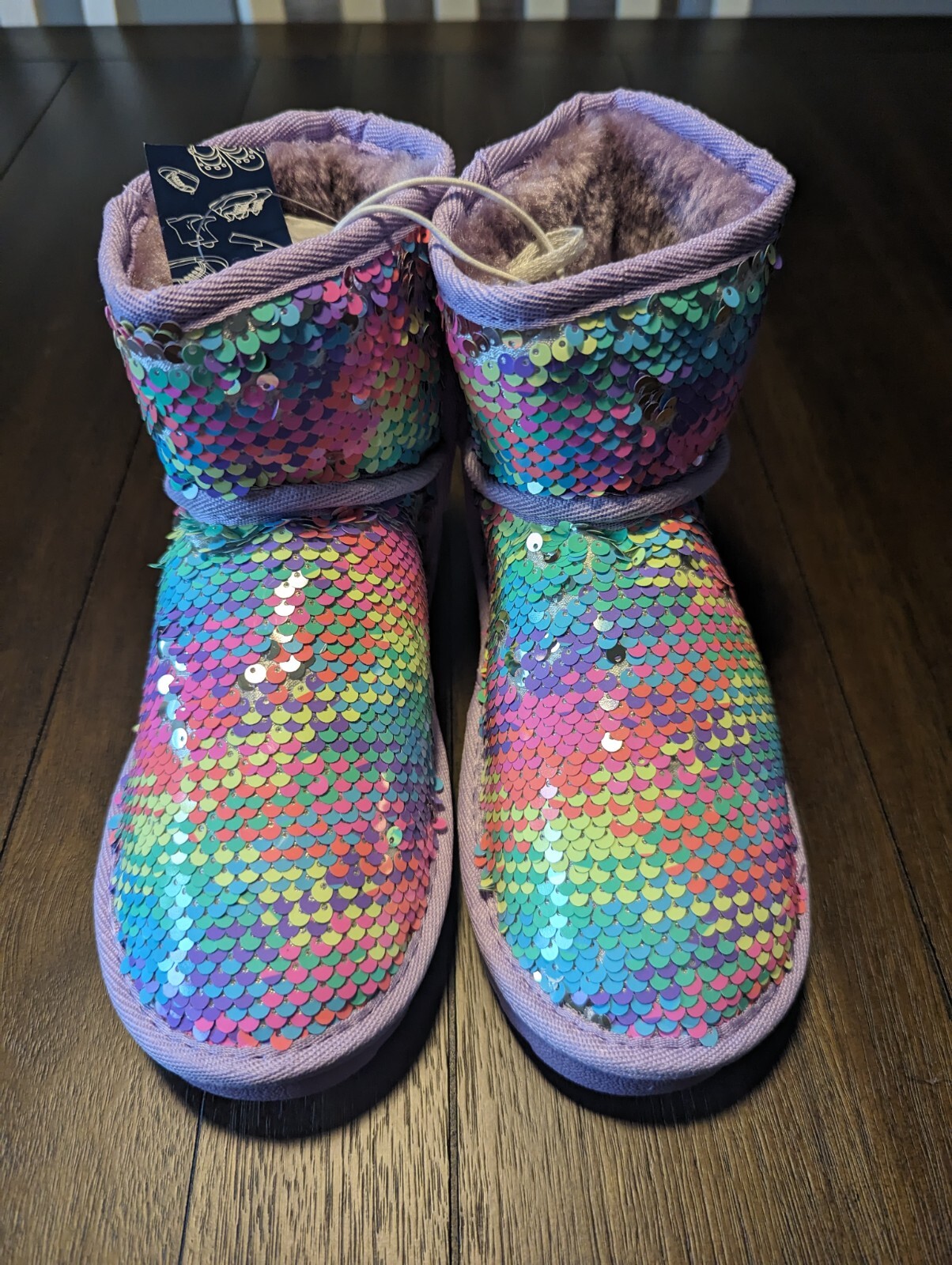 K KomForme Girls Winter Boots Sparkle Sequins Warm Snow Shoes Fur Lined