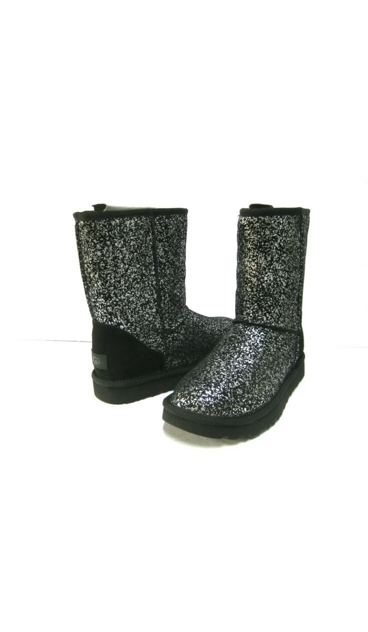 UGG CLASSIC SHORT II FOIL GLAM WOMEN BOOTS BLACK US 8/UK 6