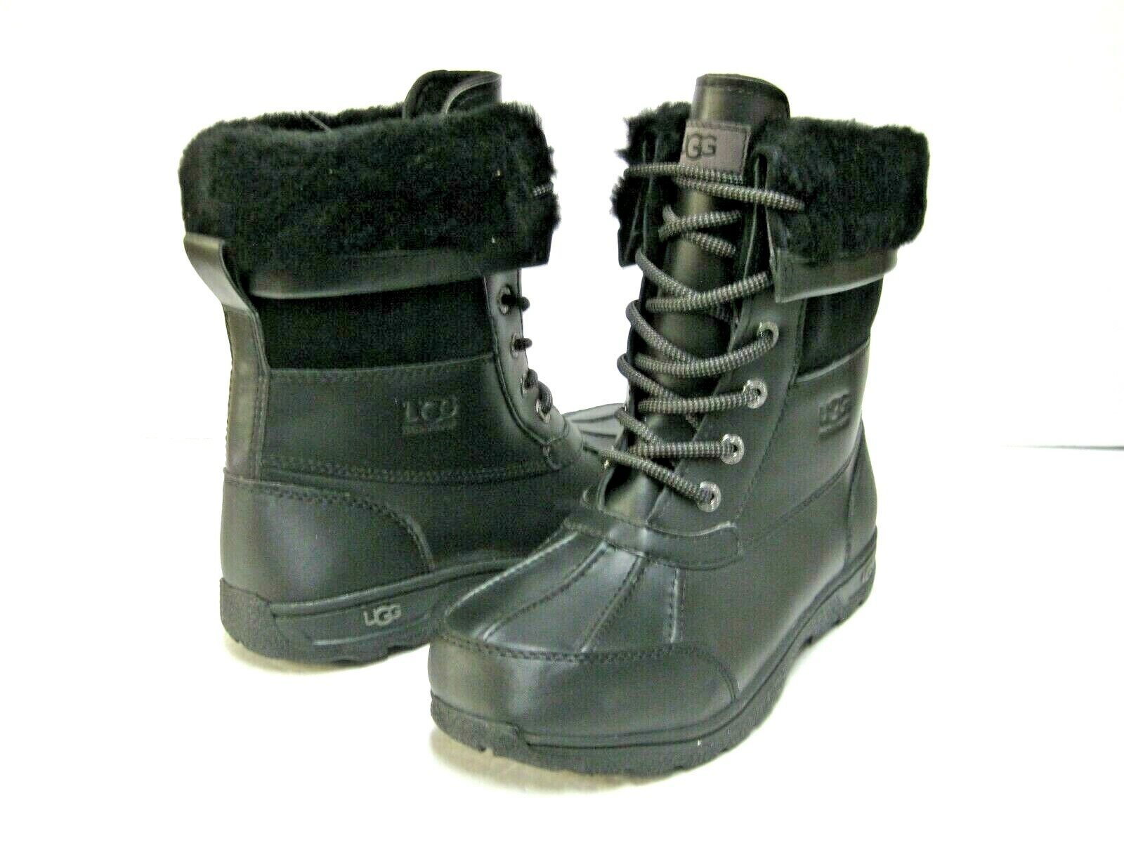 UGG BUTTE II KID/ WOMEN WINTER BOOTS LEATHER BLACK US KID 5 / WOMEN 7