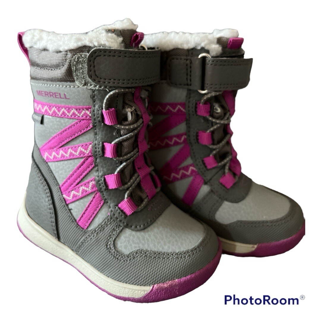 MERRELL Snow Crush 2.0 TODDLER Sz 5 Purple Gray Waterproof Leather Girls Boots