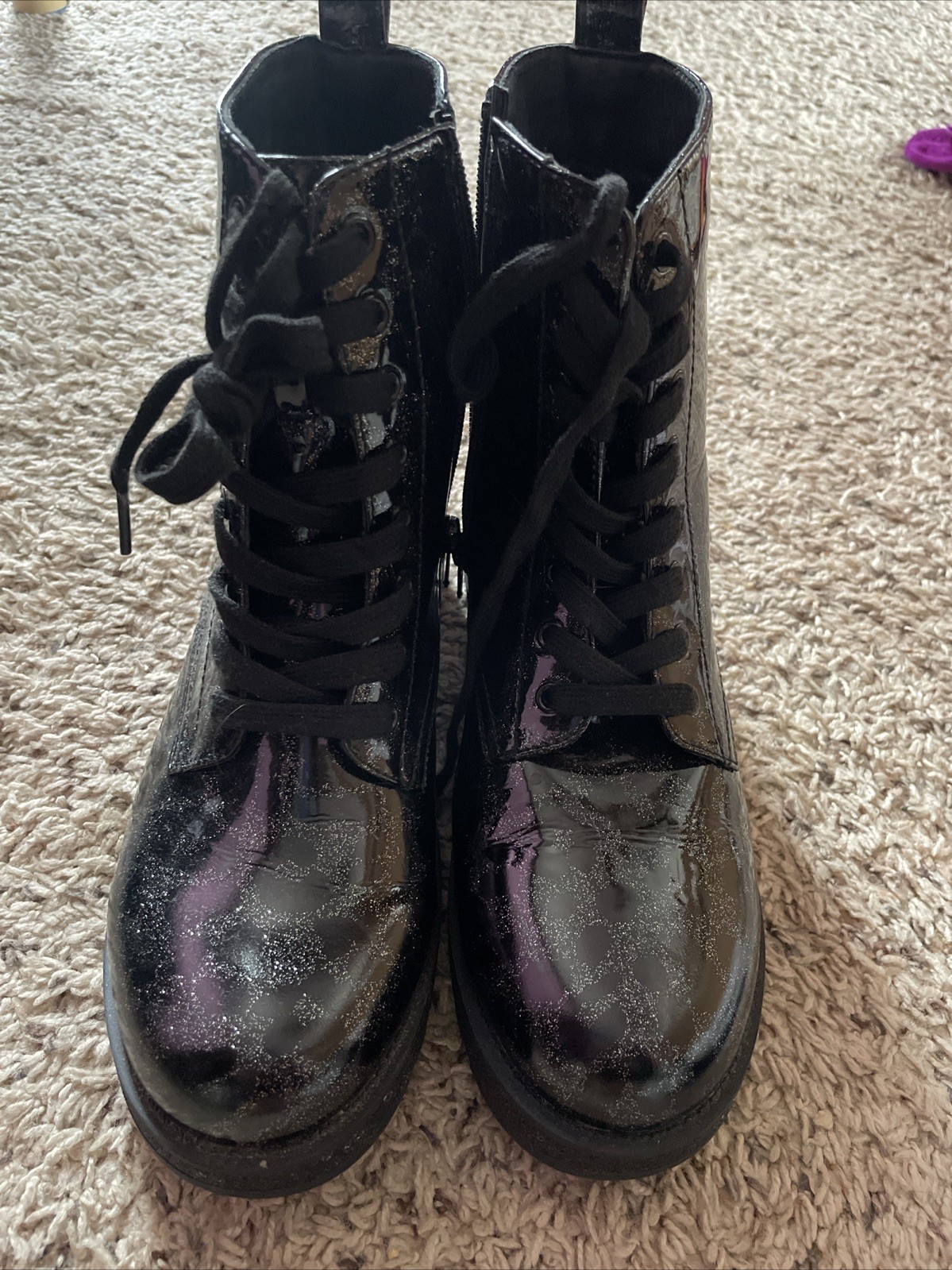 Gia Mia size 5 girls boots black sparkle side zip and laces (S1)