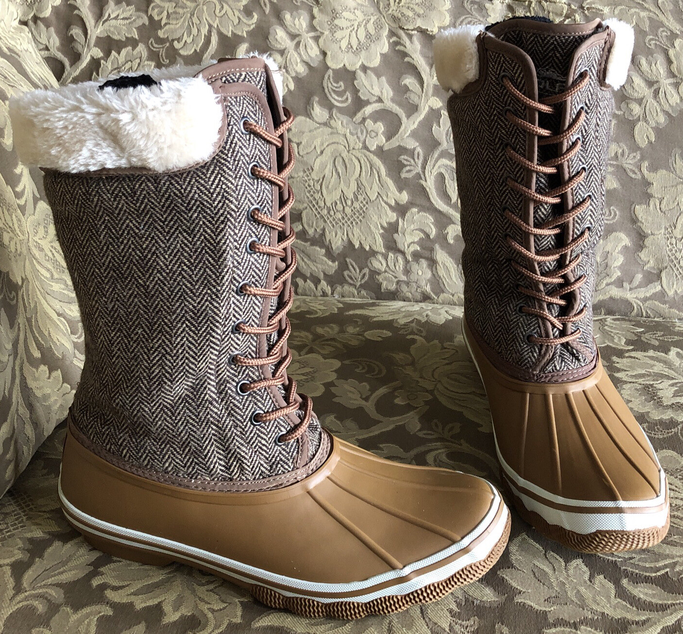 Polar Original Duck Boots Brown  Faux Fur Lined Winter Boots Women Sz 9